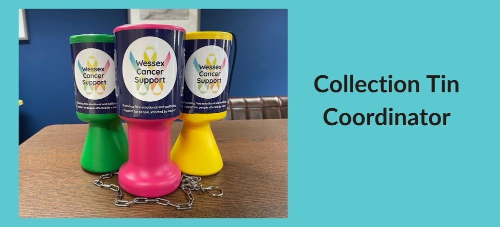 image shows three wcs collection cans with the charity logo facing the front