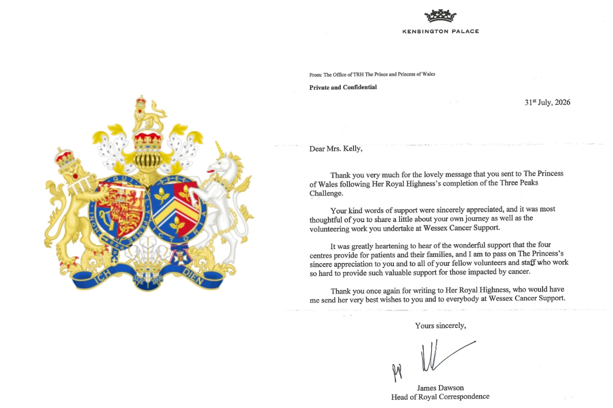 Royal crest and copy of letter